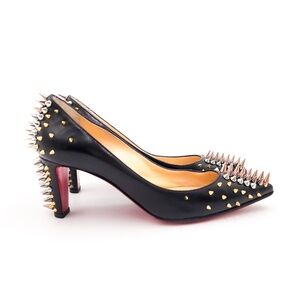 Christian Louboutin Black Leather Spike Studded Mid-Heel Pumps EU 36